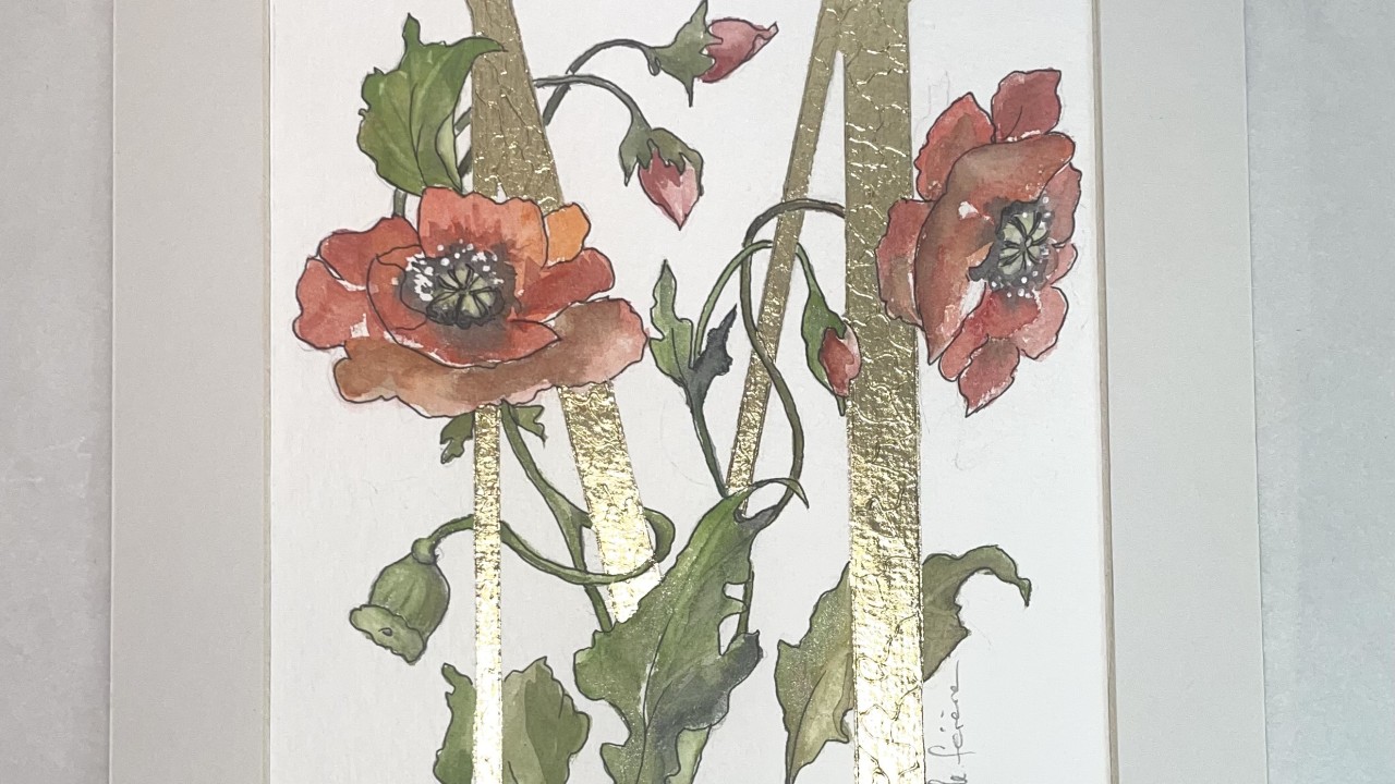 Initiale peinte à la feuille d'or et aquarelle originale
