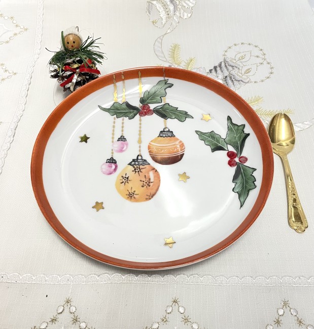 Assiettes Noël - lot de 6 assiettes à dessert en porcelaine - peint à la main