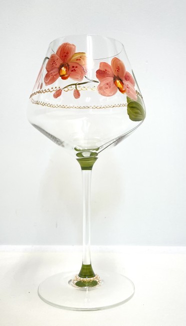 Duos de verres à vin ou  flutes à champagne en verre cristallin peint à la main - décor d'orchidée - personnalisable