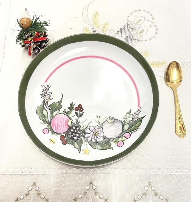 Assiettes Noël - lot de 6 assiettes à dessert en porcelaine - peint à la main