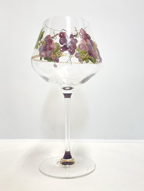 Duos de verres à vin ou flutes à champagne en cristallin peint à la main - décor de vigne et raisins - personnalisable