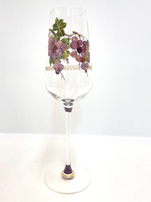 Duos de verres à vin ou flutes à champagne en cristallin peint à la main - décor de vigne et raisins - personnalisable