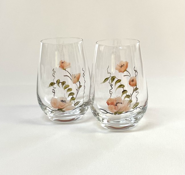 Verres en cristallin peints à la main – décor champêtre