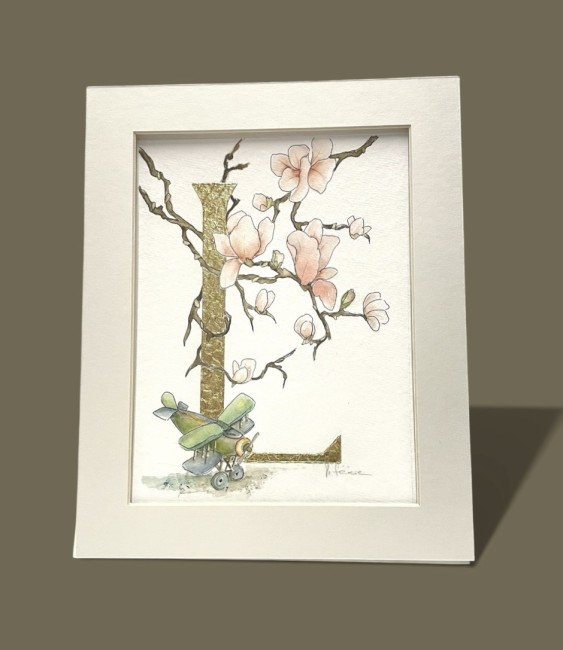Initiale de prénom personnalisée – aquarelle et feuille d’or...