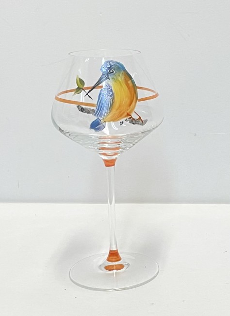 Service de 6 verres à vin en cristallin peint à la main décor de martin-pêcheur personnalisable - idée cadeau