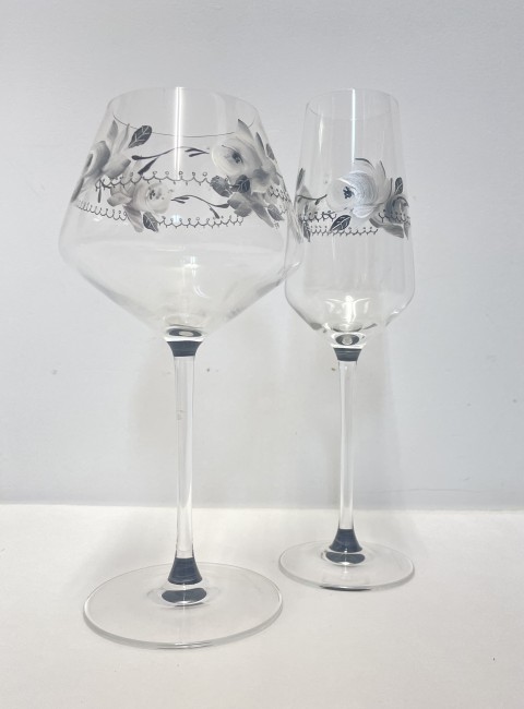 Duo de verres à vin ou flutes à champagne en verre cristallin - peint à la main - décor de Noël - personnalisable