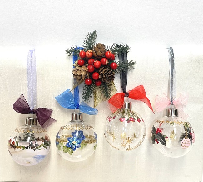 4 boules de noël en verre transparent peintes à la main -...