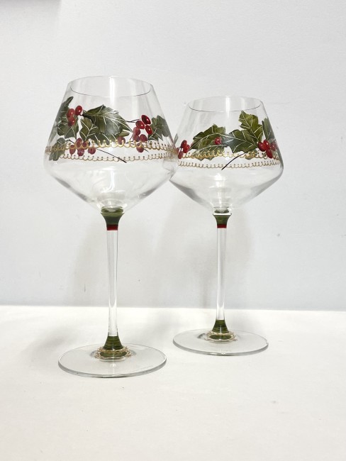 Duo de verres à vin ou flutes à champagne en verre cristallin - peint à la main - décor de Noël - personnalisable