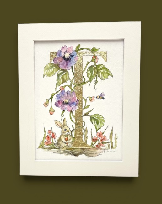 Initiale de prénom personnalisée – aquarelle et feuille d’or...