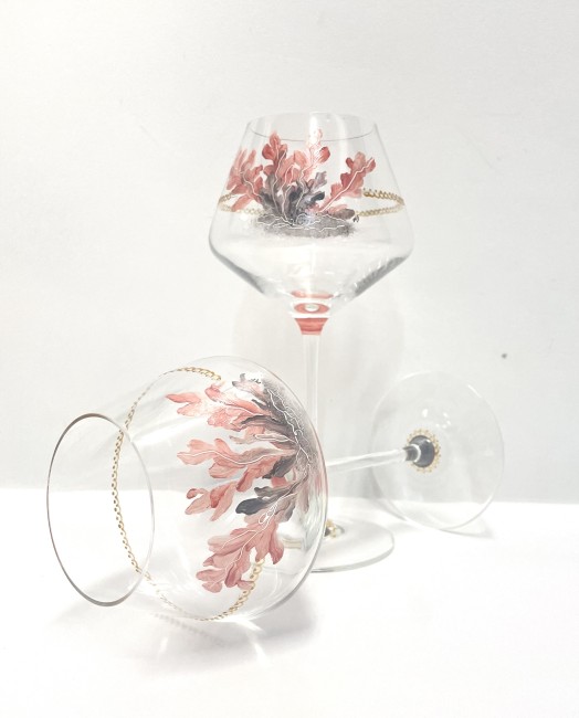 Duo de verres à vin ou flute à champagne en verre cristallin peint à la main - décor de corail - noces  de corail