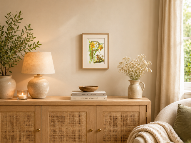 Initiale de prénom personnalisée – aquarelle et feuille d’or – illustration murale fait main - décor de jonquilles
