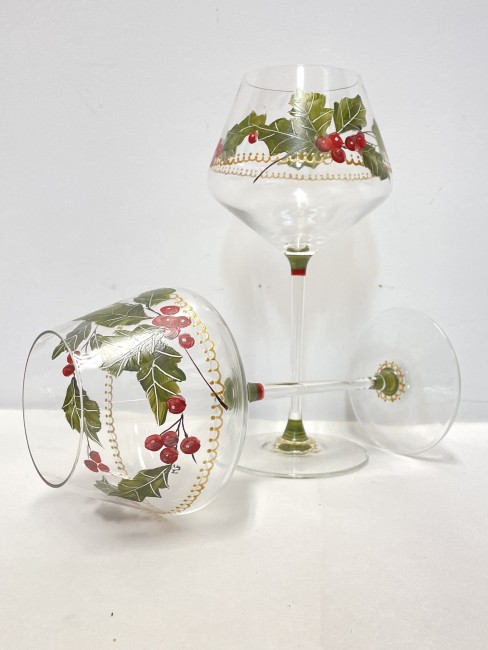 Duo de verres à vin ou flutes à champagne en verre cristallin - peint à la main - décor de Noël - personnalisable