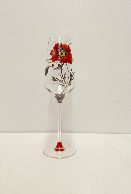 Duos de verres à vin ou flutes à champagne en cristallin peint à la main - décor de coquelicot - noces de coquelicots - personnalisable