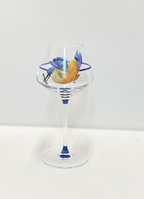 Service de 6 verres à vin en cristallin peint à la main décor de martin-pêcheur personnalisable - idée cadeau