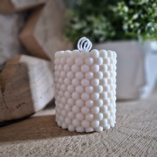 Bougie Décorative Bubble En Cire De Soja – Forme Cube Unique, Parfum Crème Vanille, Faite à La Main, Brûle 12h+