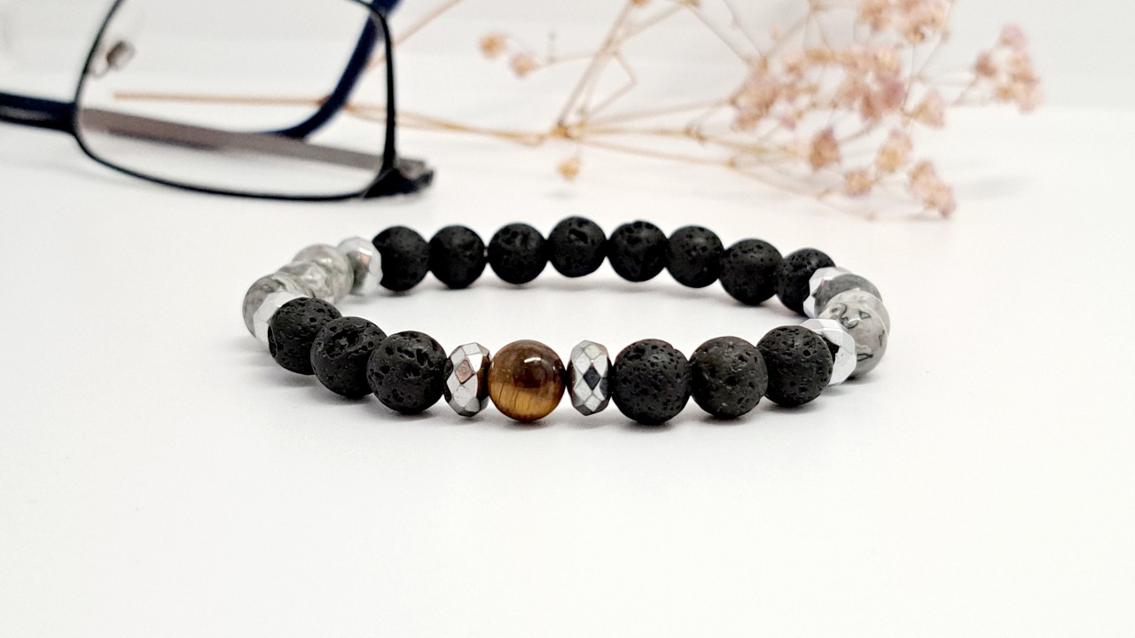 bracelet pierre naturelle homme en jaspe picasso par domidora