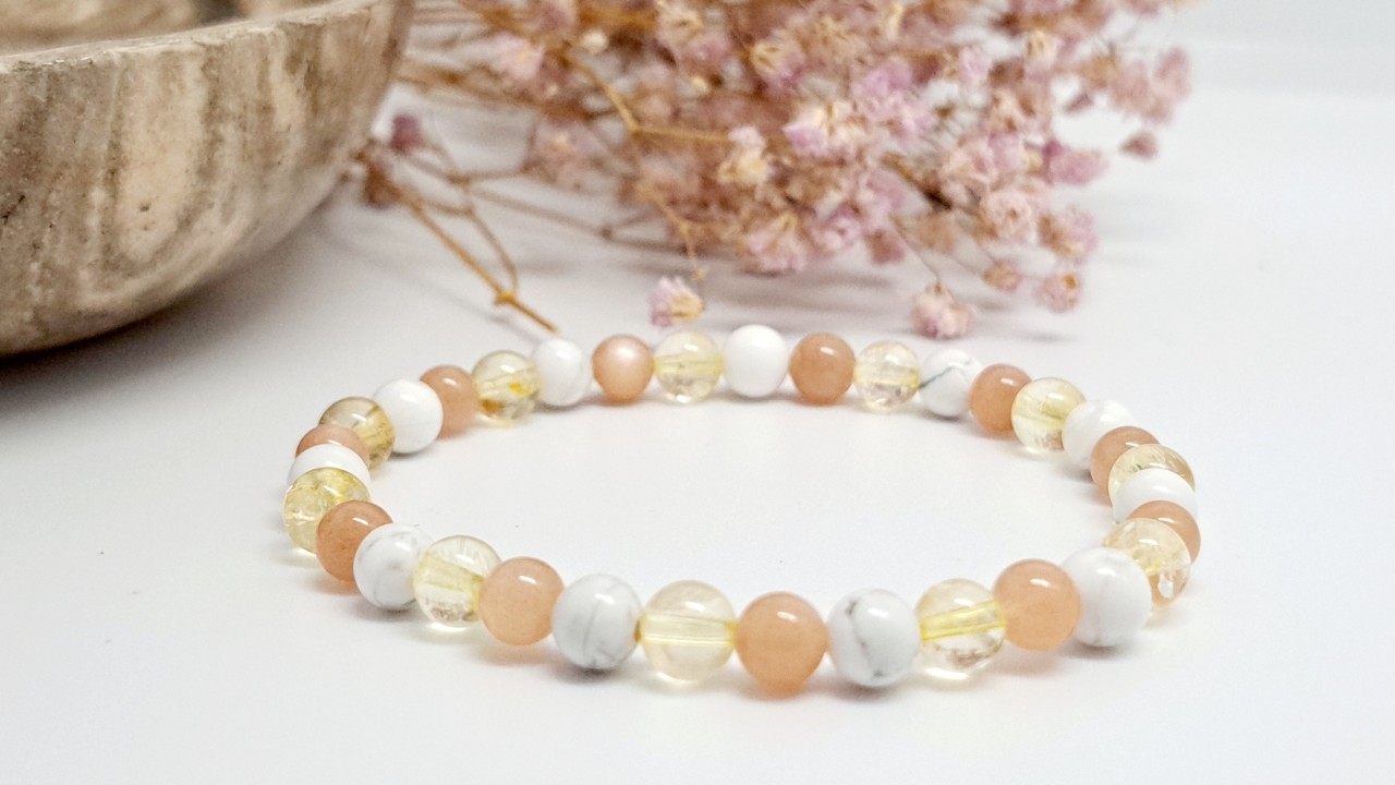 bracelet citrine et piere de soleil pour dame