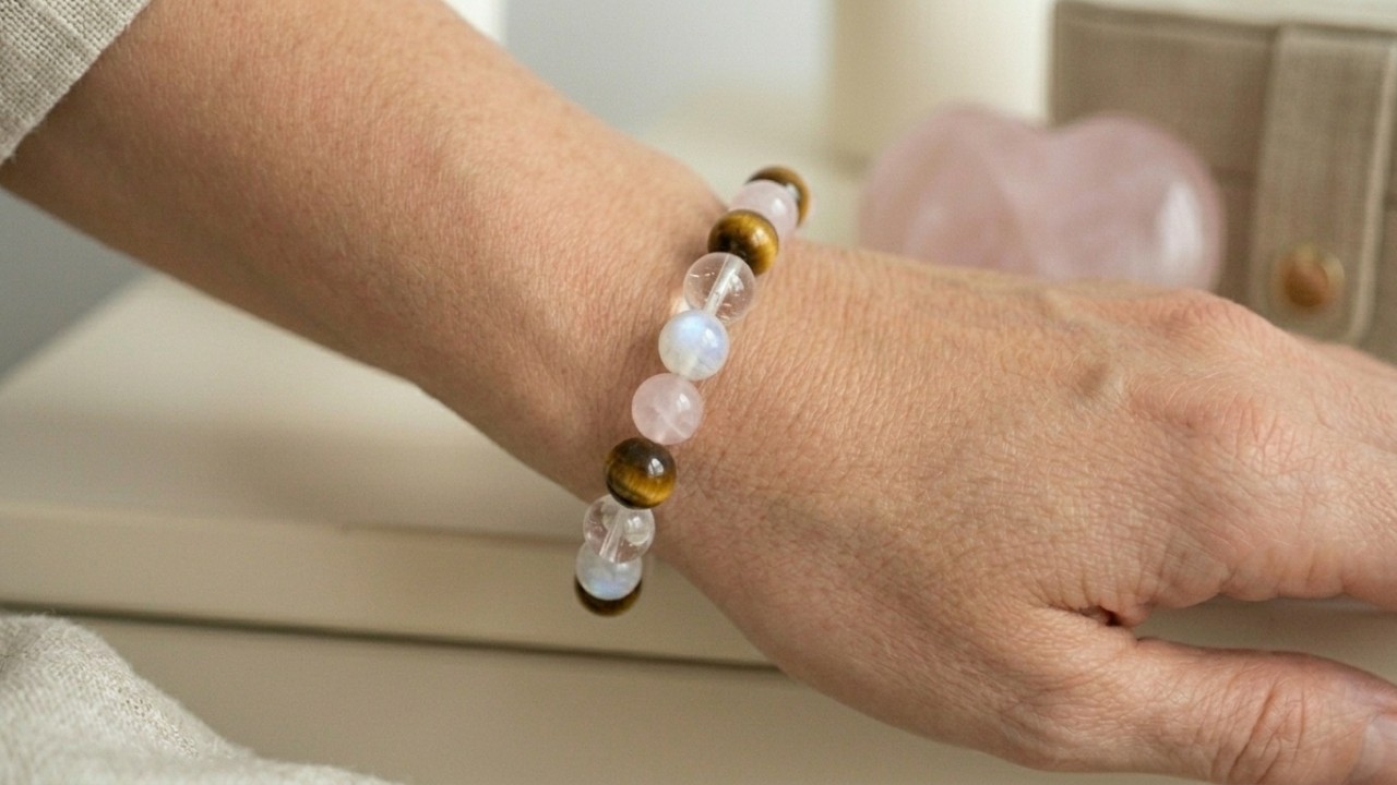 bracelets pierres naturelles sur poignet gauche dame, creations domidora