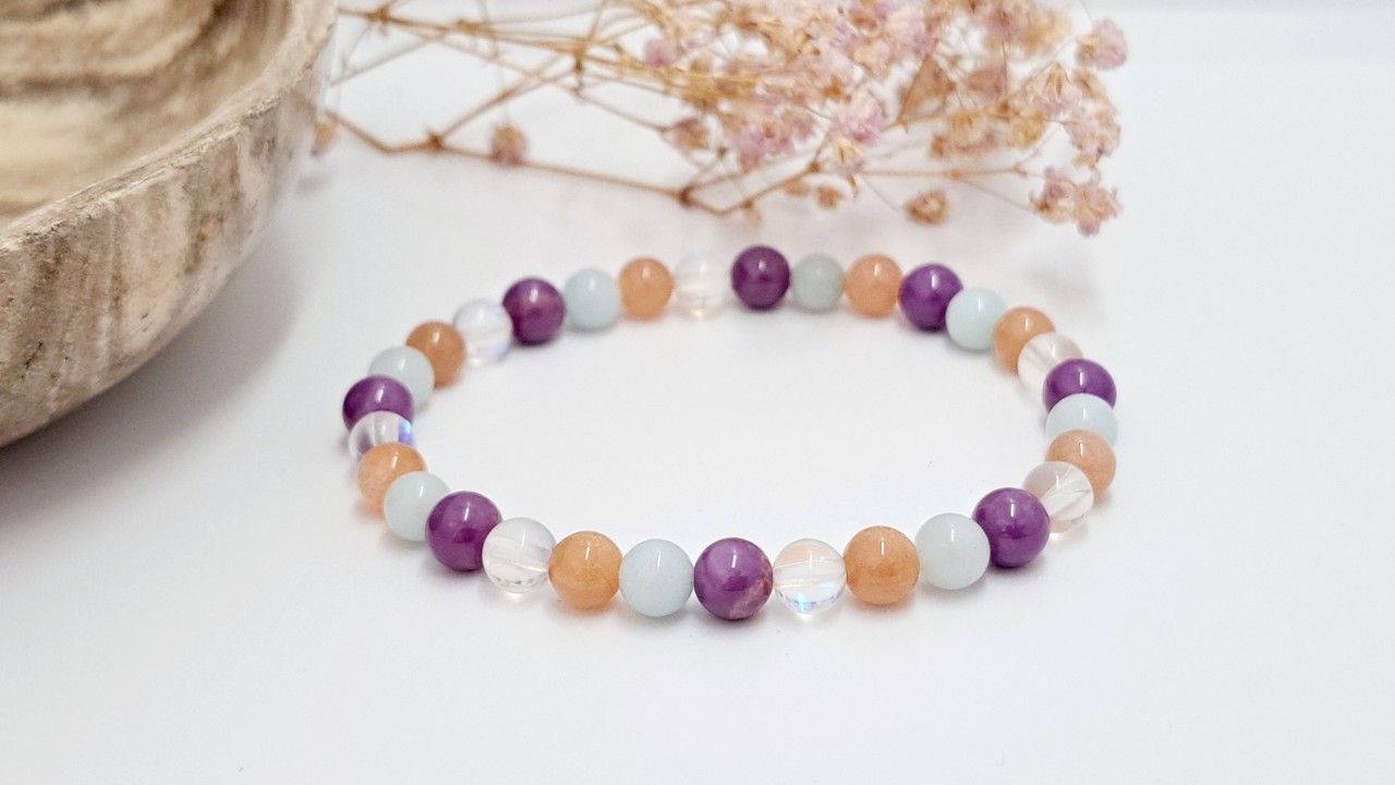 bracelet pierres naturelles pour le bien être cadeau femme en amethyste et quartz rose