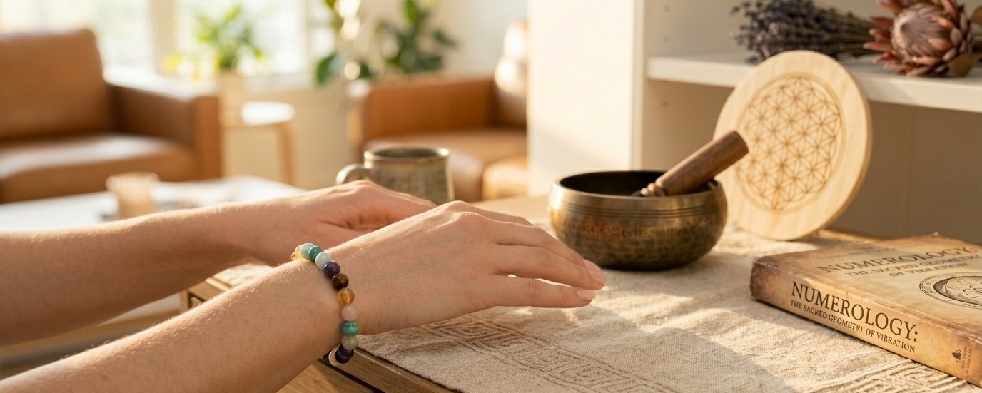 poignet dame avec bracelet chemin de vie en pierres naturelles