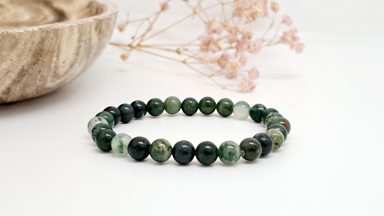 bracelet pierre naturelle agate mousse domidora