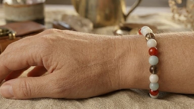 poignet dame avec bracelet pierres naturelles porte bonheur