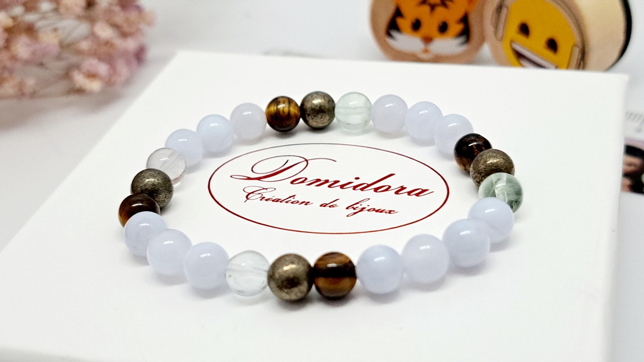 bracelet pierre naturelle calcedoine bleue