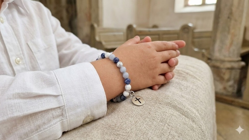 bracelet pierres naturelles pastels pour cadeau communion enfant lithotherapie