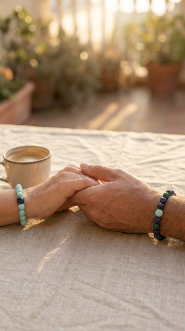 bracelets distance en pierres naturelles cadeau pour elle et lui pour une séparation longue durée en azurite et amazonite, cadeau couple