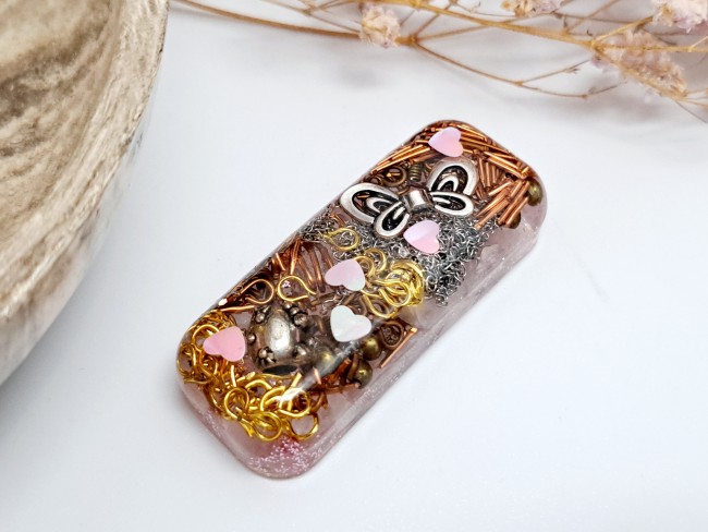 orgonite de poche protection en quartz rose pour cadeau merci noel ou anniversaire