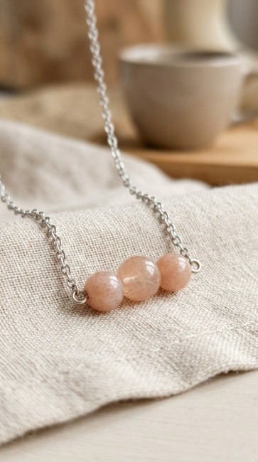 pendentif en pierres naturelles pierre de soleil et sa chaine en acier pour cadeau fete des mères, cadeau noel