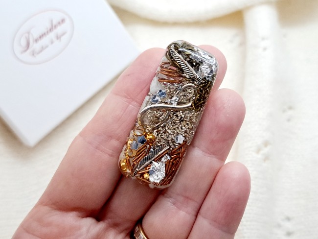 orgonite de poche blanche, cadeau protection pour noel ou anniversaire, quartz neige
