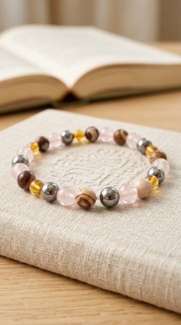 bracelet pierres naturelles pour la cicatrisation des plaies et la convalescence après hospitalisation en ambre, jaspe zebre, quartz