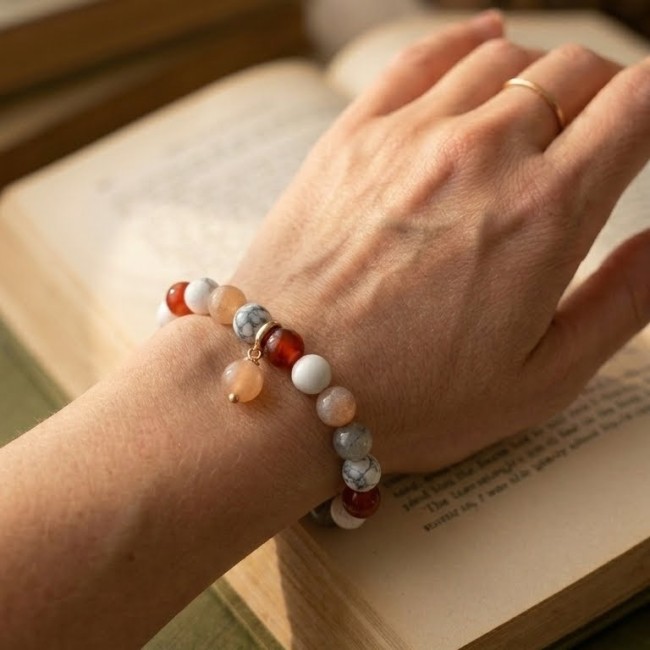 bracelet extensible pierres naurelles année personnelle 5 numérologie cadeau maman par domidora en cornaline, pierre de soleil