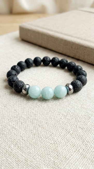 bracelets distance pour cadeau couple gays, lesbiennes, elle et lui, amis, noel, en amazonite et pierre de lave