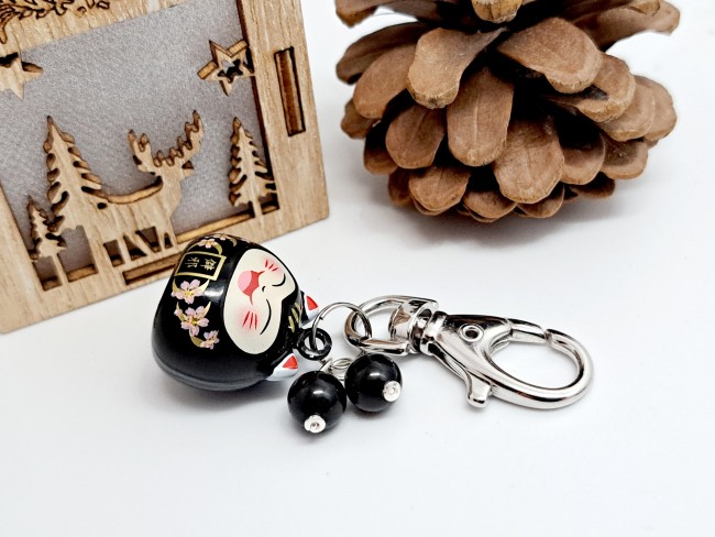 maneki neko, chat porte bonheur, porte clé pierre naturelle, cadeau unisexe chance 