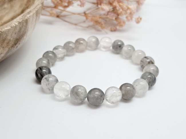 bracelet anti stress pierres naturelles dames en quartz nuage, cadeau noel ou anniversaire gris