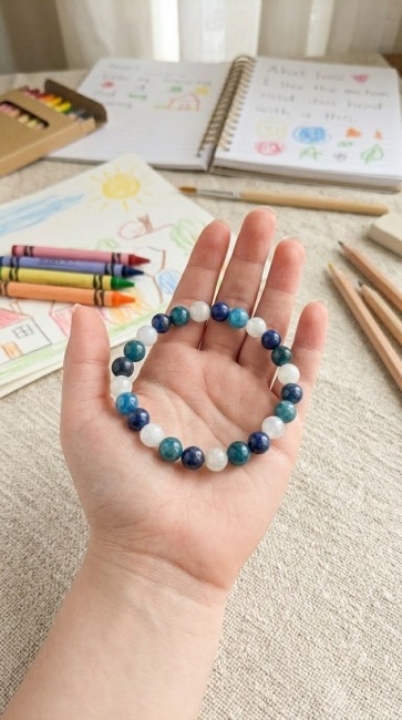 bracelet extensible pierre naturelle enfant hyperactif en apatite, sodalite et pierre de lune, cadeau enfant,cadeau adolescente,cadeau noel maman,cadeau mamy, domidora