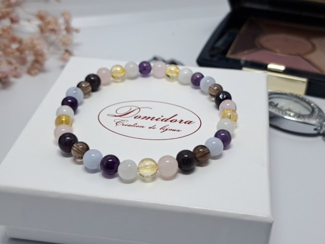 bracelet pierre naturelle pour la ménopause, cadeau noel femme, fete des mères, pierre de lune et améthyste