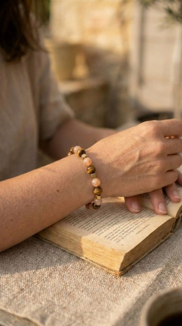 bracelet pierre de soleil et oeil de tigre, pierres naturelles de protection contre le stress, cadeau noel ou fete des mères fait mains