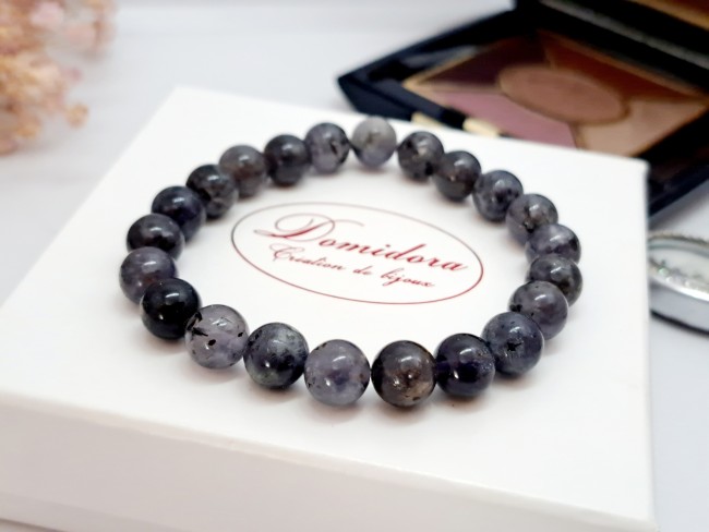 bracelet pierres naturelles iolite bleue pour cadeau noel dame