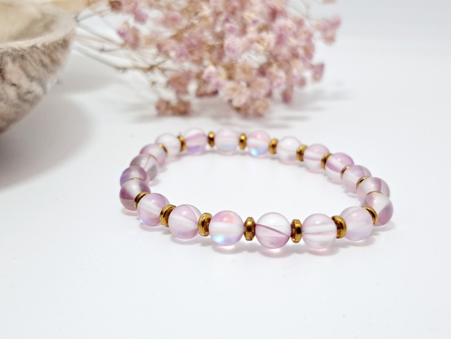 bracelet aqua aura rose et hématite pour un cadeau dame d'amour contre le stress, cadeau Noël