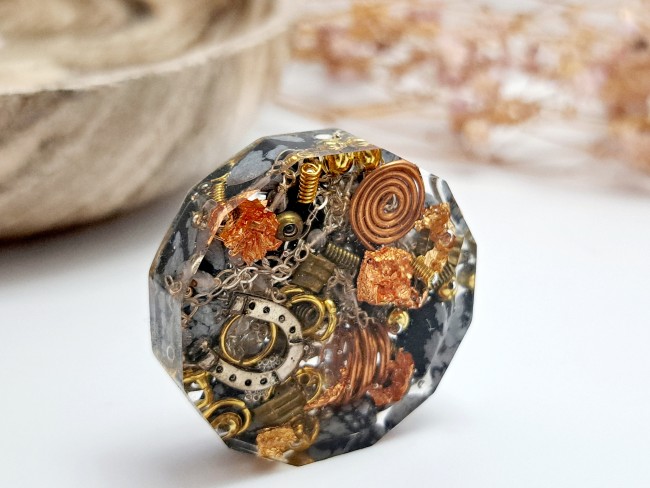 orgonite de poche protection obsidienne flocon pour cadeau merci noel ou anniversaire