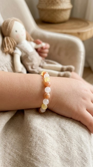 bracelet extensible en pierres naturelles calcite et quartz rose pour concentration enfant,cadeau noel enfant, cadeau maman,cadeau fete des meres, cadeau adolescente,domidora