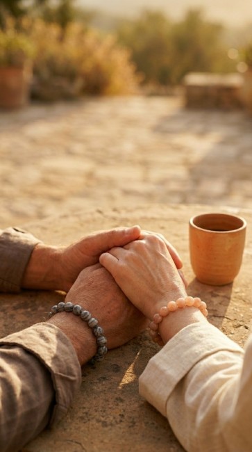 bracelet distance couple separation pierre soleil et jaspe pour elle et lui, pour lui et lui, pour elle et elle, cadeau unisexe domidora