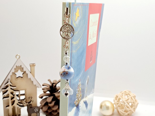 marque page maneki neko chat porte bonheur bleu, cadeau Noel pas cher