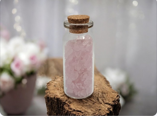 fiole-communion-quartz-rose fiole quartz rose cadeau invité communion en pierres naturelles
