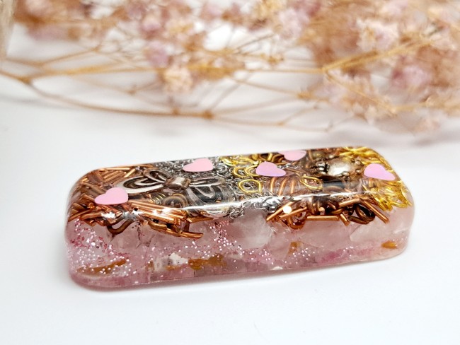 orgonite de poche protection en quartz rose pour cadeau merci noel ou anniversaire
