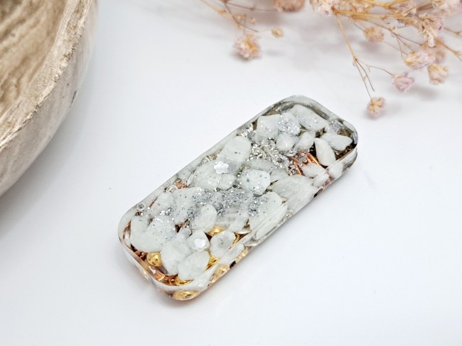 orgonite de poche blanche, cadeau protection pour noel ou anniversaire, quartz neige