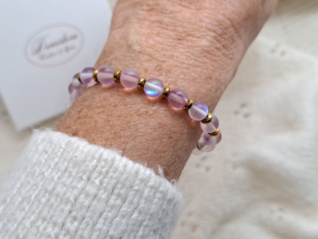 bracelet aqua aura rose et hématite pour un cadeau dame d'amour contre le stress, cadeau Noël